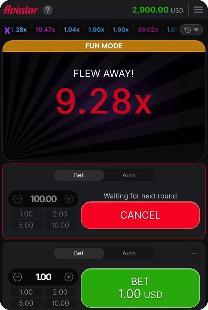 Aviator demo mode interface